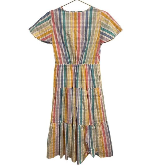 J. Crew Faux-Wrap Dress in Rainbow Gingham Midi Tiered Cotton Size 0 - Picture 7 of 10